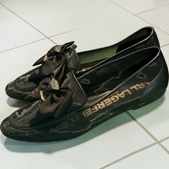 Karl Lagerfeld Shoes - Karl Lagerfeld Paris Women’s Vasilisa Bow Mesh Slip-on Flats with Gold Accent